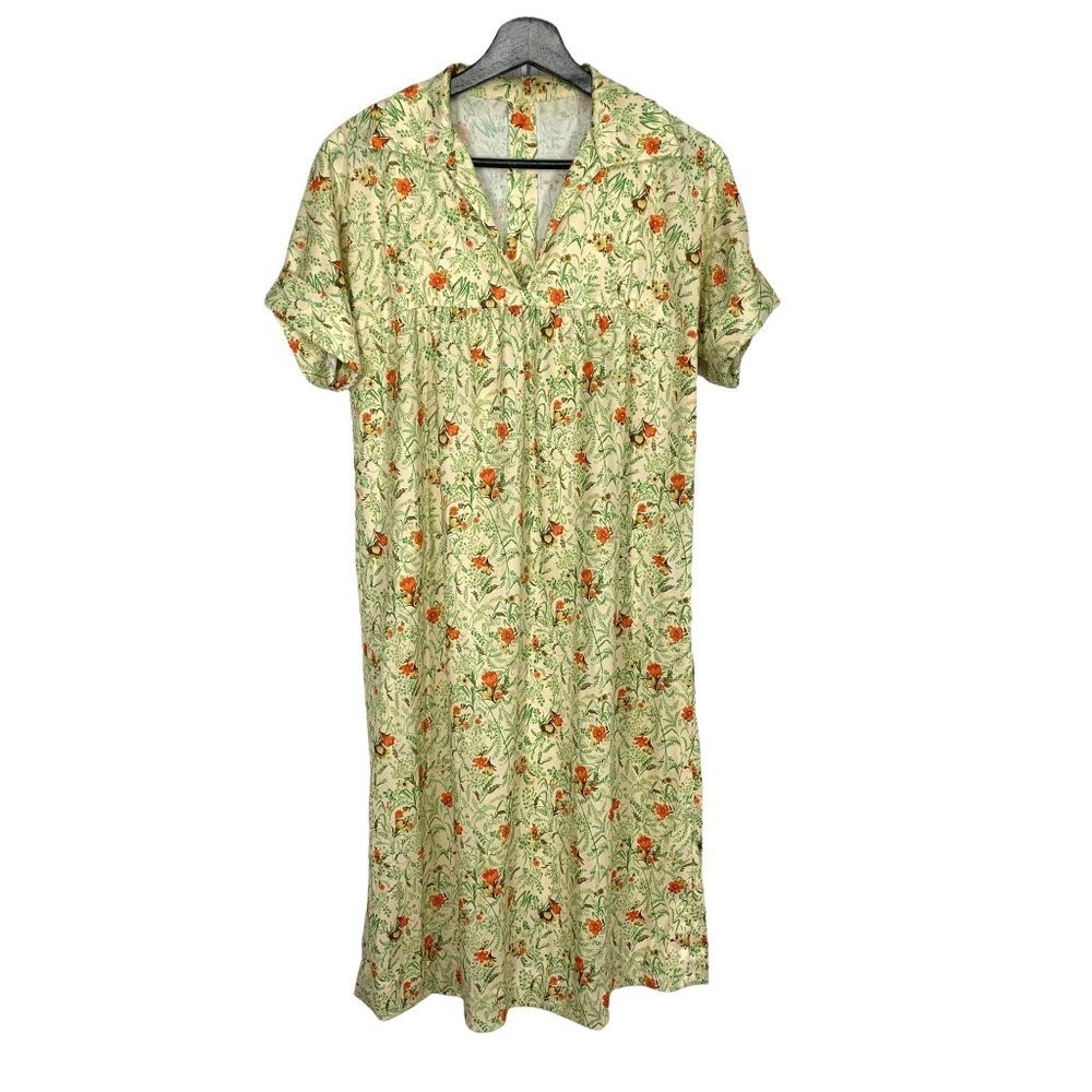 Vintage 60s Cream Handmade Short Sleeve Flora House Dress Large